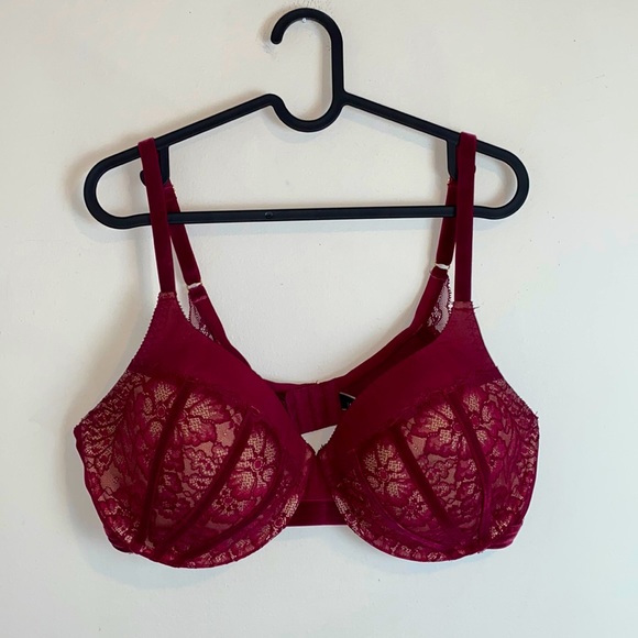 ADORE ME Velvet And Lace Bra Maroon Wine Colour